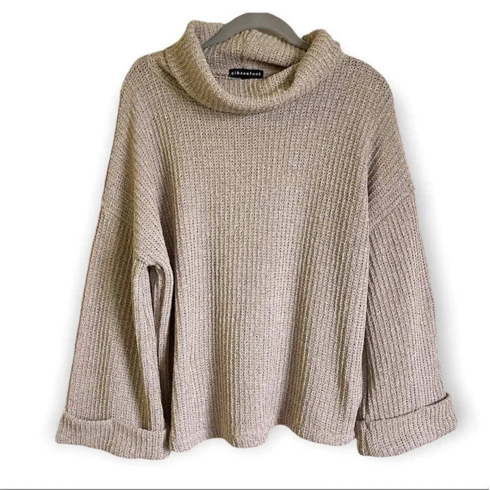 Gibsonlook Oatmeal Flare Sleeve Cowl Neck Sweater Large - Picture 2 of 5